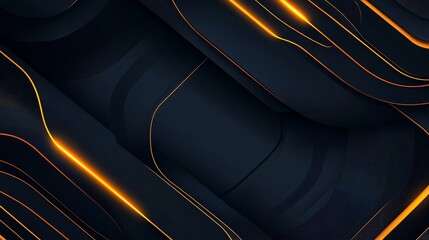 Abstract dark blue background with glowing orange curved lines for modern design