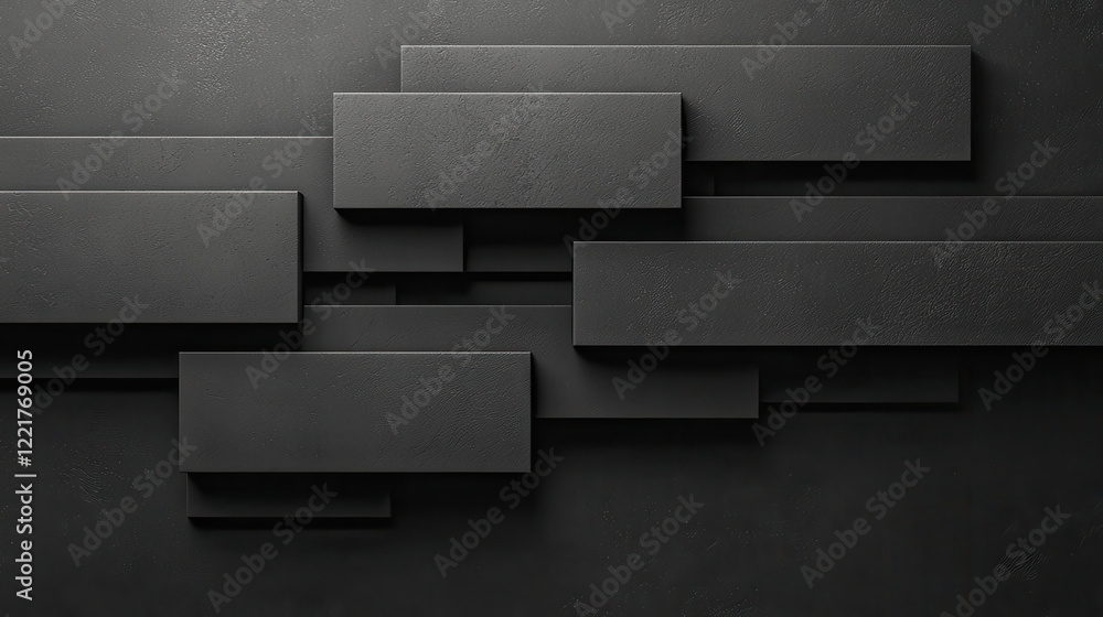 Poster Abstract black and grey background with layered rectangular shapes, creating modern and minimalist design. This composition evokes sense of depth and sophistication