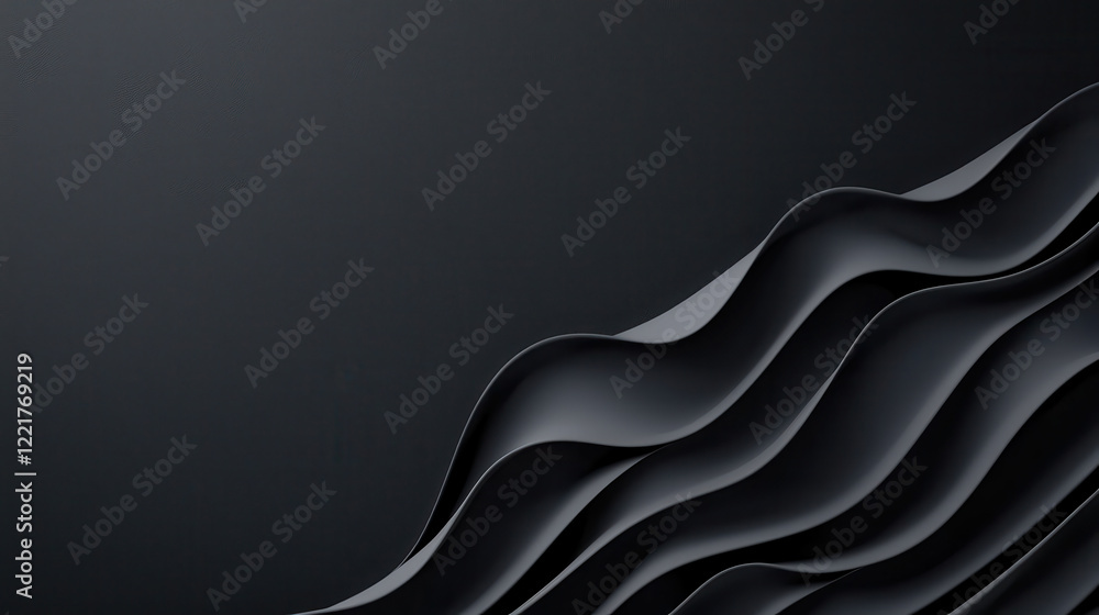Poster Elegant black backdrop with soft flowing patterns and waves, creating modern and sophisticated atmosphere. Ideal for design and artistic projects