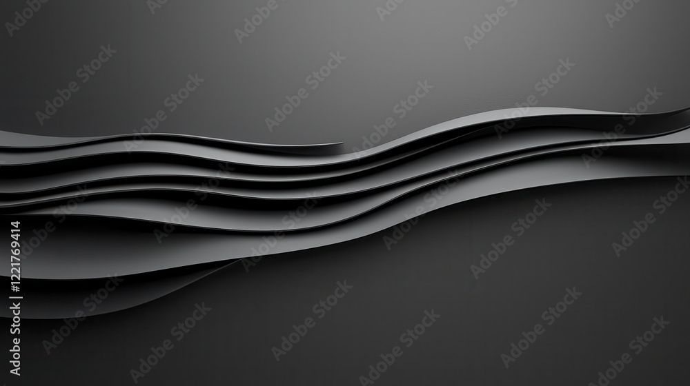 Poster Sleek black waves create smooth, modern background with depth and texture, perfect for design projects or digital art