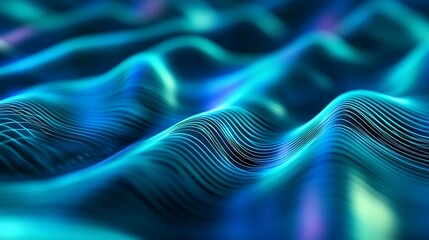 Abstract blue wave pattern with flowing light and fine lines creating a futuristic background effect