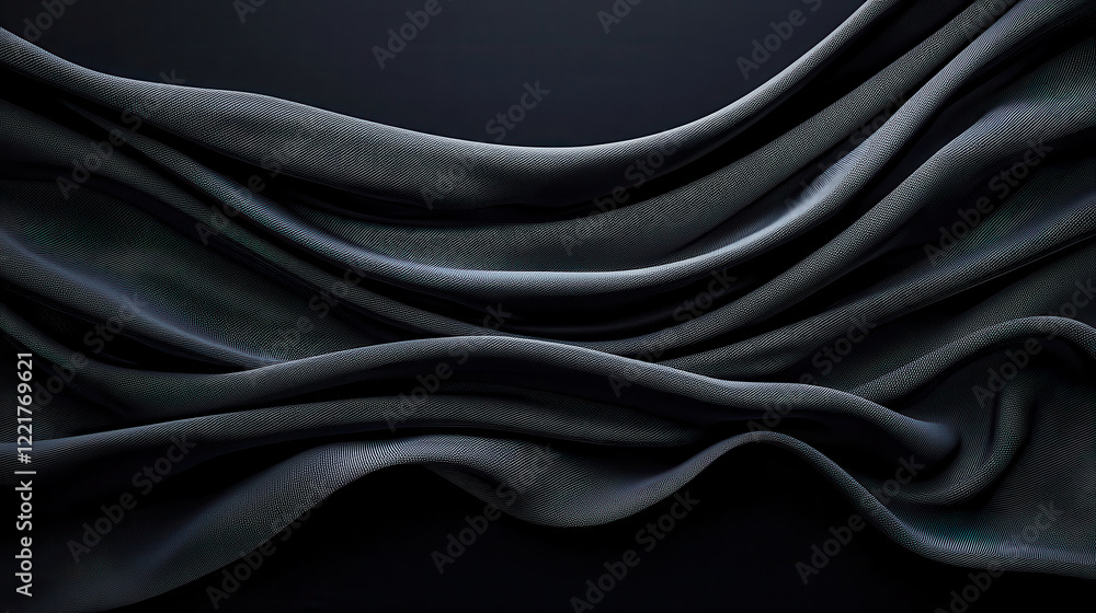 Aufkleber Smooth black fabric draped elegantly, creating soft waves and intricate textures. subtle sheen enhances depth and richness of material, evoking sense of luxury and sophistication