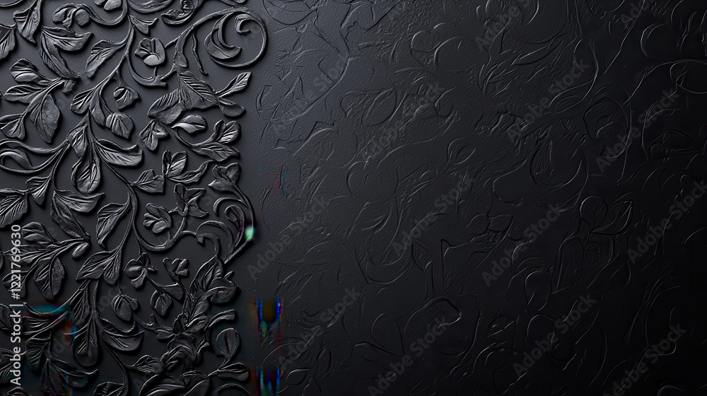 Poster Elegant black background with intricate lace like floral patterns, creating sophisticated and artistic ambiance. Perfect for design projects or as stylish backdrop