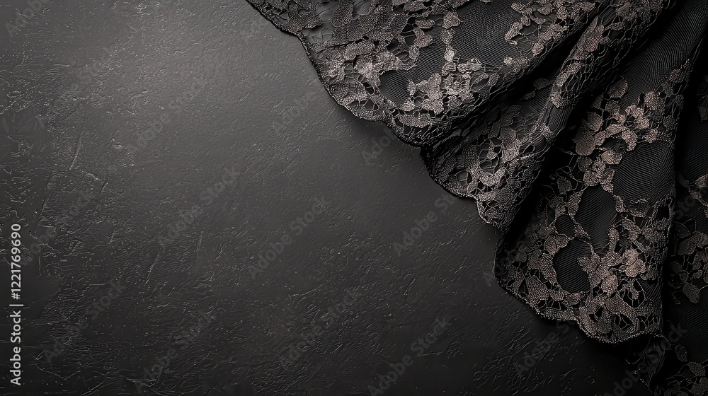 Aufkleber delicate lace fabric on soft black background, creating elegant and sophisticated texture. perfect f