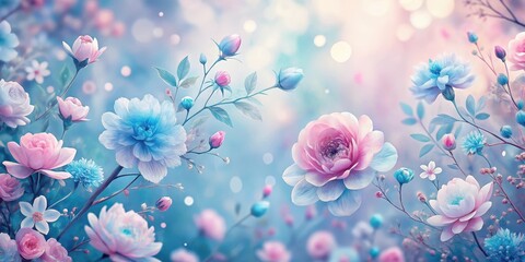 Soft gradient of light pink and blue hues blending into each other in a whimsical floral pattern, evoking a sense of springtime serenity , spring, soothing