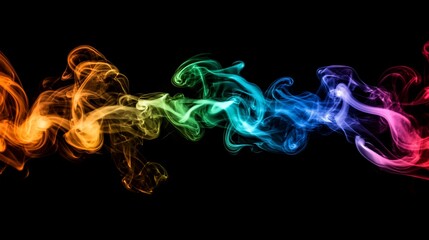 Abstract colorful smoke flowing on a black background creating a dynamic pattern