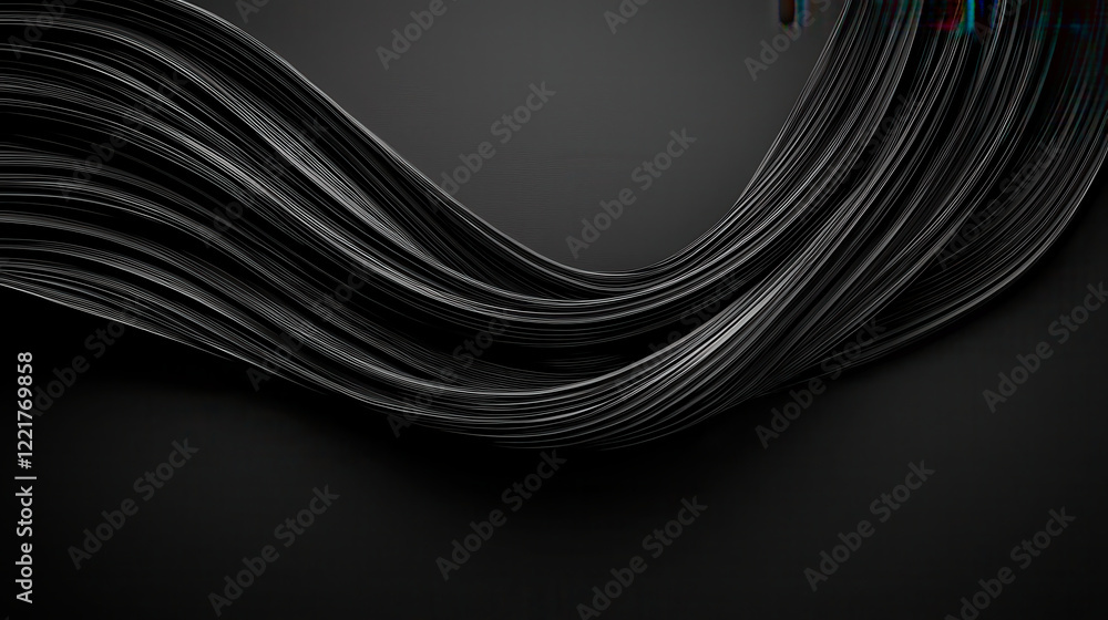 Poster Subtle black background with flowing wave like lines creates modern and elegant atmosphere. Perfect for design projects or as backdrop for various applications
