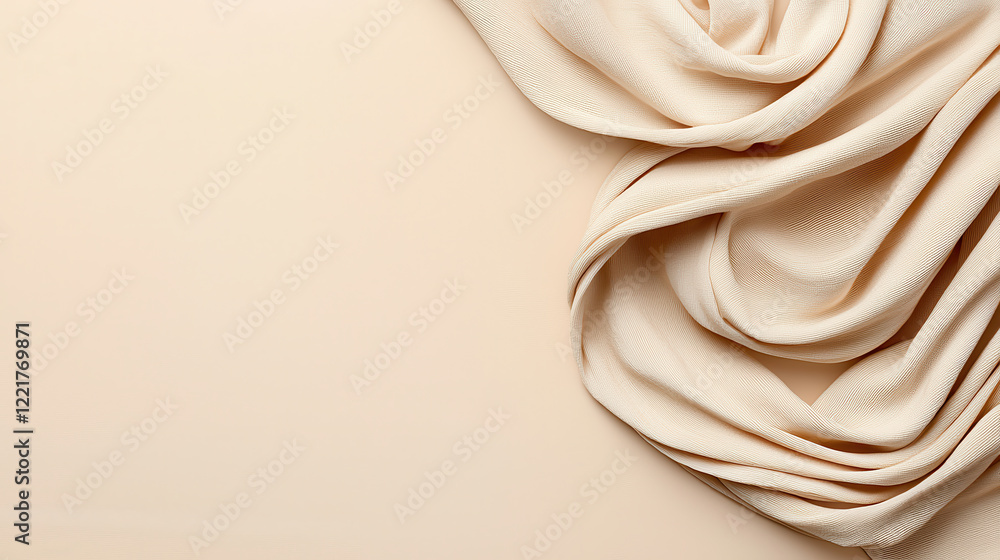Aufkleber soft cream toned fabric draped elegantly on smooth background, creating serene and calming atmospher