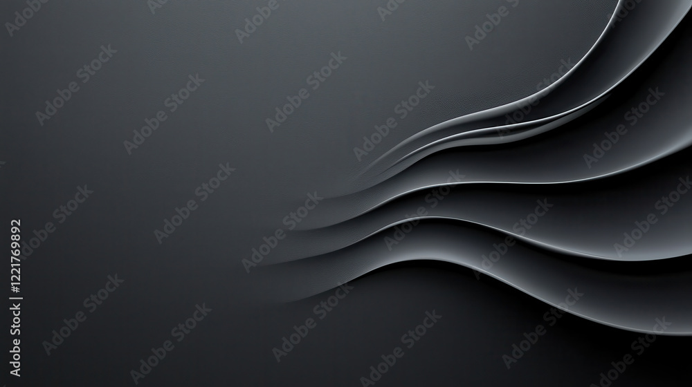 Poster Subtle black background with wave like lines creating smooth texture. This minimalist design evokes sense of calm and sophistication, perfect for modern aesthetics
