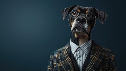 Dog dressed as a businessman wearing a suit while looking at the camera, AI generated image