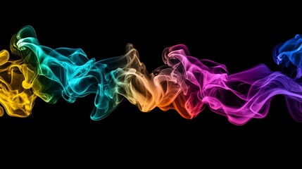 Dreamy colorful smoke intertwining in a complex abstract design across a black background
