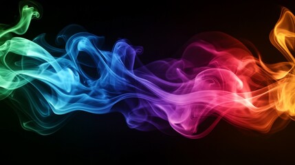 Abstract colorful smoke waves on a black background creating dynamic flow
