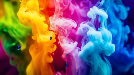 Abstract colorful smoke and liquid motion with shades of yellow, pink, blue and purple