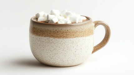Warm mug of hot chocolate topped with marshmallows. Perfect for a cozy day.