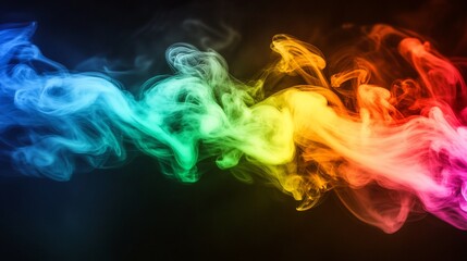 Colorful Abstract Smoke Swirls Against a Dark Background with Vibrant Hues and Dynamic Movement