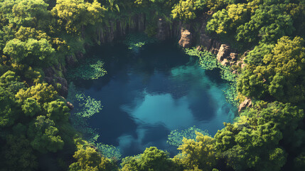 Shimmering water lagoons surrounded by lush green forests picture. Shimmering Lagoon. Illustration