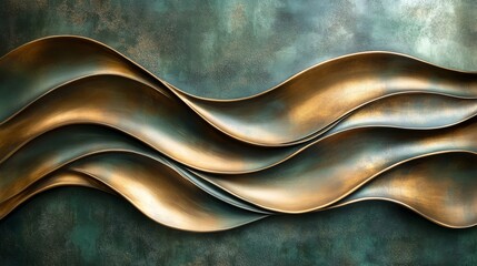 Abstract bronze waves on a dark green background