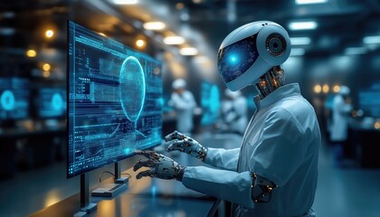 Fototapeta premium Robotics Lab Robot Operating Interface in Modern Tech Research Lab