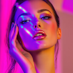 Vibrant beauty portrait photography urban studio fashion editorial neon lighting close up modern aesthetics