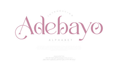 Adebayo typography beauty fashion elegant minimalist serif italic fonts decorative wedding vintage retro logos. Minimal luxury font alphabet logo. Vector illustration