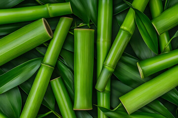 Obraz premium Lush green bamboo stalks and leaves. Background texture for design