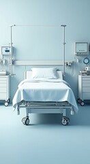 Hospital bed with a white sheet and a white bed