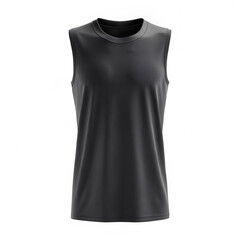 Blank black sleeveless shirt mockup isolated on white background, front view, 3d rendering. Empty jersey sport tank top for basketball uniform mock up,natural shape on invisible mannequin