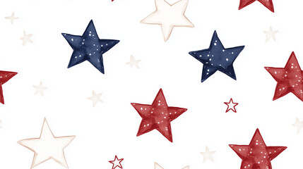 Obraz premium Colorful watercolor illustration of red, white, and blue stars on a white background for festive decorations and patriotic themes