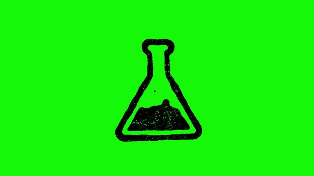 Hand drawn laboratory beaker icon animated. Green background