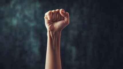 Raised fist with empowering text for Womens Day, symbolizing activism, freedom, and equality