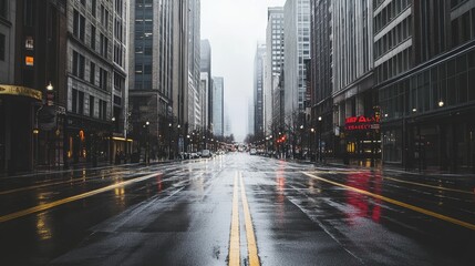 Obraz premium A desolate cityscape with overcast skies and empty streets, symbolizing urban decay and negative energy.