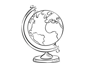 Hand-drawn illustration of a globe, symbolizing exploration and discovery.