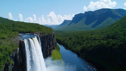 Majestic Waterfall in Lush Tropical Landscape