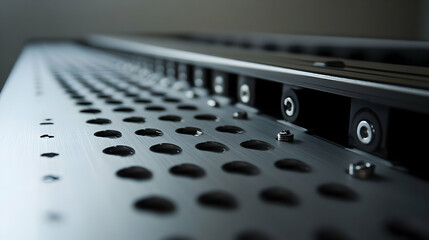 Close-up of a Sleek, Modern Machine's Perforated Metal Panel