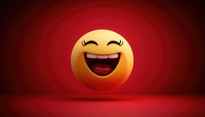 A vibrant, happy emoji with a wide smile against a red background, conveying joy and positivity.