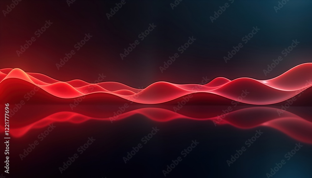 Poster dynamic red sound waves against dark background. abstract visual representation of audio. modern, sl