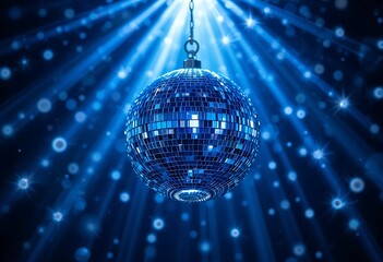 A Blue Disco Ball Hanging Under Blue Stage Lights