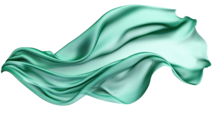 Green silk fabric on transparent background