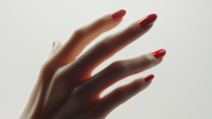 A woman's hand vomited bright red nail polish on her finger