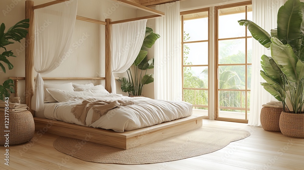 Aufkleber elegant and cozy bedroom featuring a canopy bed surrounded by soft textiles and warm lighting creati
