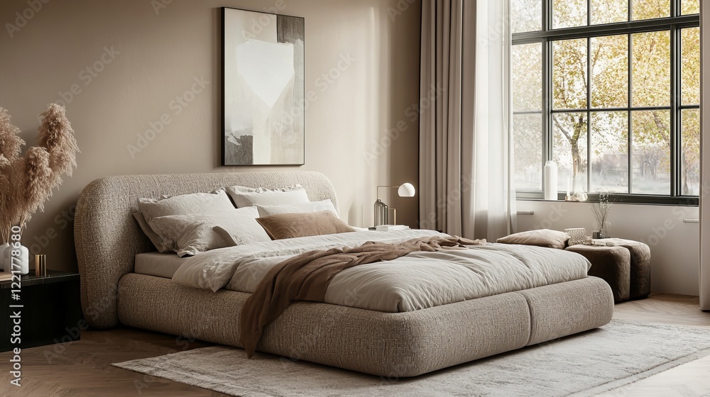 Aufkleber cozy bedroom with soft blanket and plush pillows on a comfortable bed surrounded by warm lighting cr