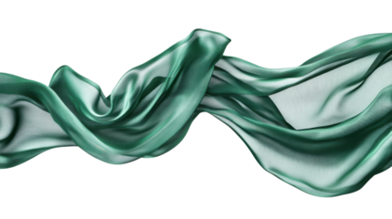 Green silk fabric on transparent background