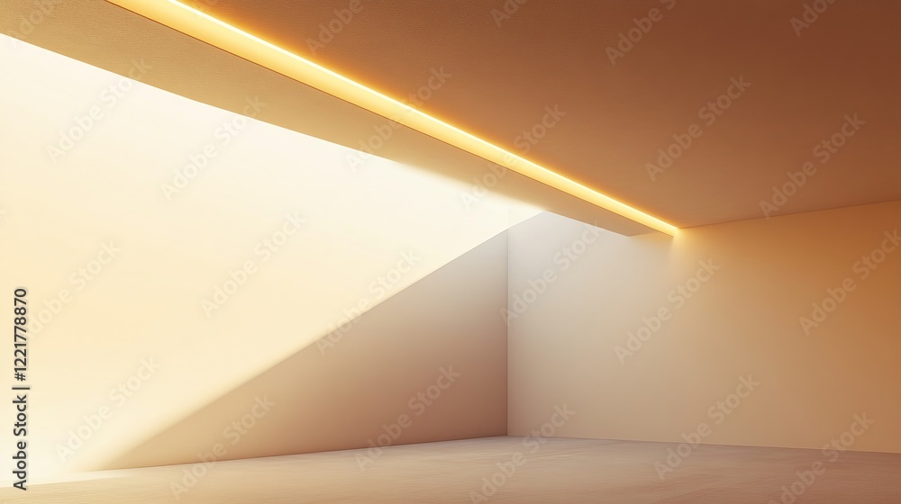 Poster brightly illuminated room with soft warm light streaming from the ceiling creating an inviting cozy 