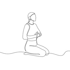 Continuous line drawing of yoga. women yoga. a woman  meditating on a white background. concept of yoga, meditation, healthy body, and relaxation.