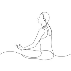 Continuous line drawing of yoga. women yoga. a woman  meditating on a white background. concept of yoga, meditation, healthy body, and relaxation.