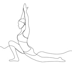 Continuous line drawing of yoga. women yoga. a woman  meditating on a white background. concept of yoga, meditation, healthy body, and relaxation.