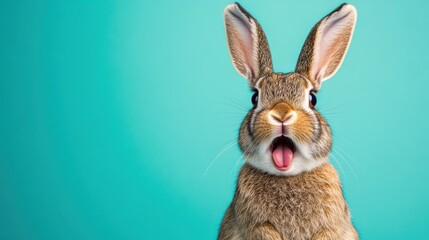 Obraz premium Studio headshot of a surprised bunny on a bright color background with room for text