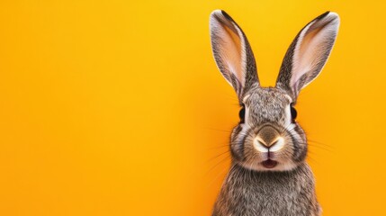 Obraz premium Studio headshot of a surprised bunny on a bright color background with room for text