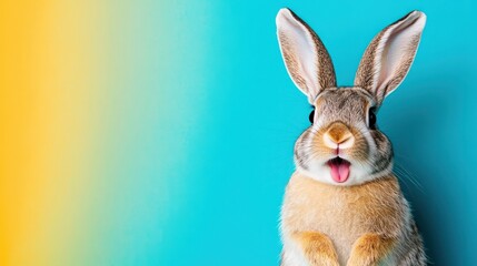 Obraz premium Studio headshot of a surprised bunny on a bright color background with room for text