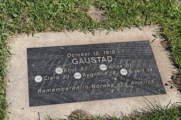 Monuments and graves in a cemetery in rural northern Minnesota